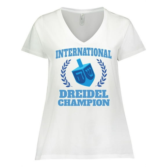 Inktastic Dreidel Champion Hanukkah with Blue Laurels Women's Plus Size V-Neck T-Shirt