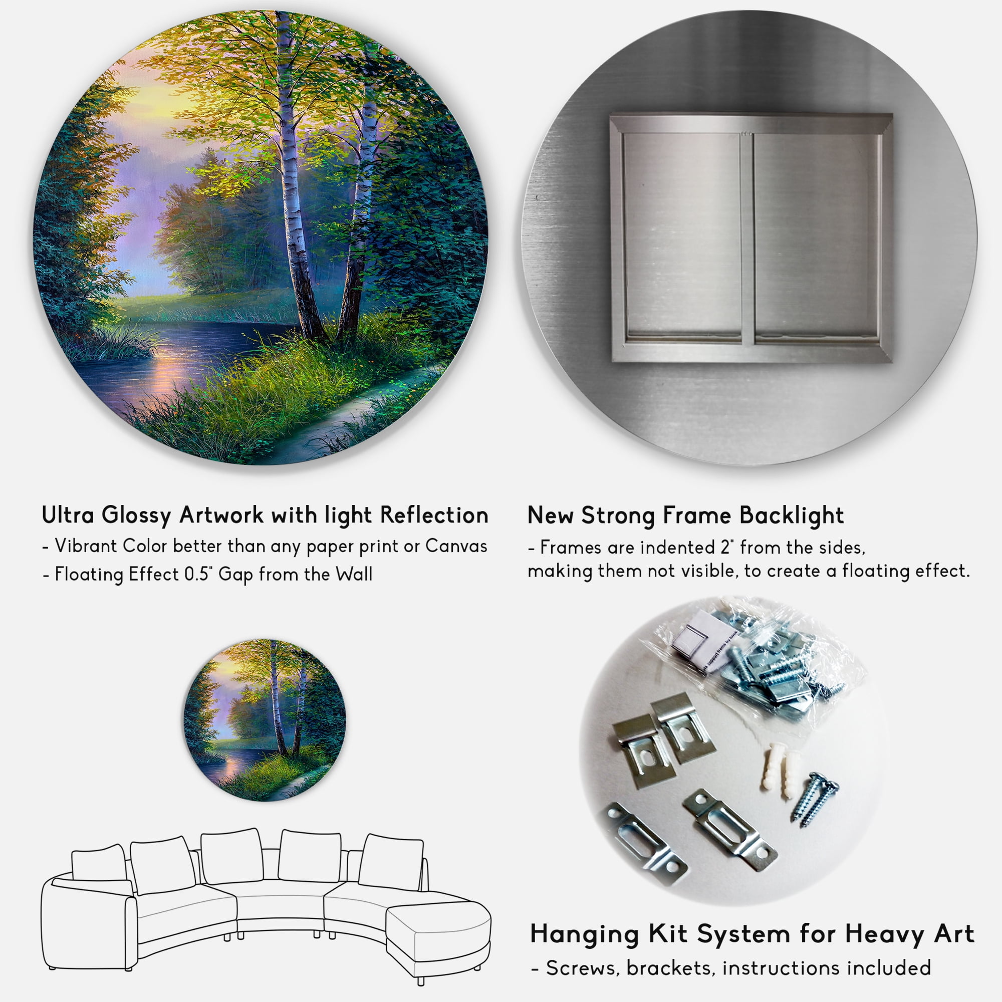Designart 'Sunrise Glow Through The Birch Forest' Lake House Circle Metal Wall Art 36x36 - Disc of 36