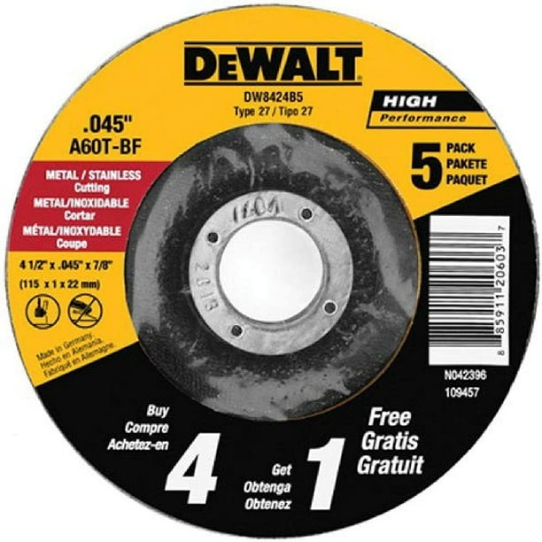 Disco de corte DeWalt DW8424B5 de 4,5 cm para metal (paquete de 5)
