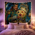 thumbnail image 2 of Steampunk Figure Beside a Terrarium Under a Galaxy, Mystical Vintage Art for Fantasy Fans, Curiosity Cabinet Decor, Housewarming Gift, Tapestry Wall Hanging for Study Room and Den, 2 of 7