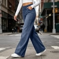 thumbnail image 6 of Vynhevius Women's Denim Jeans Solid Straight Leg Multi Pockets Elastic Waist Long Trousers, 6 of 7