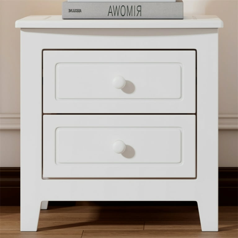 Nightstand 2 Drawer Bedside Table Mid Century Retro End Table Night Stand with Classic Design for Bed Room Living Room Apartments White