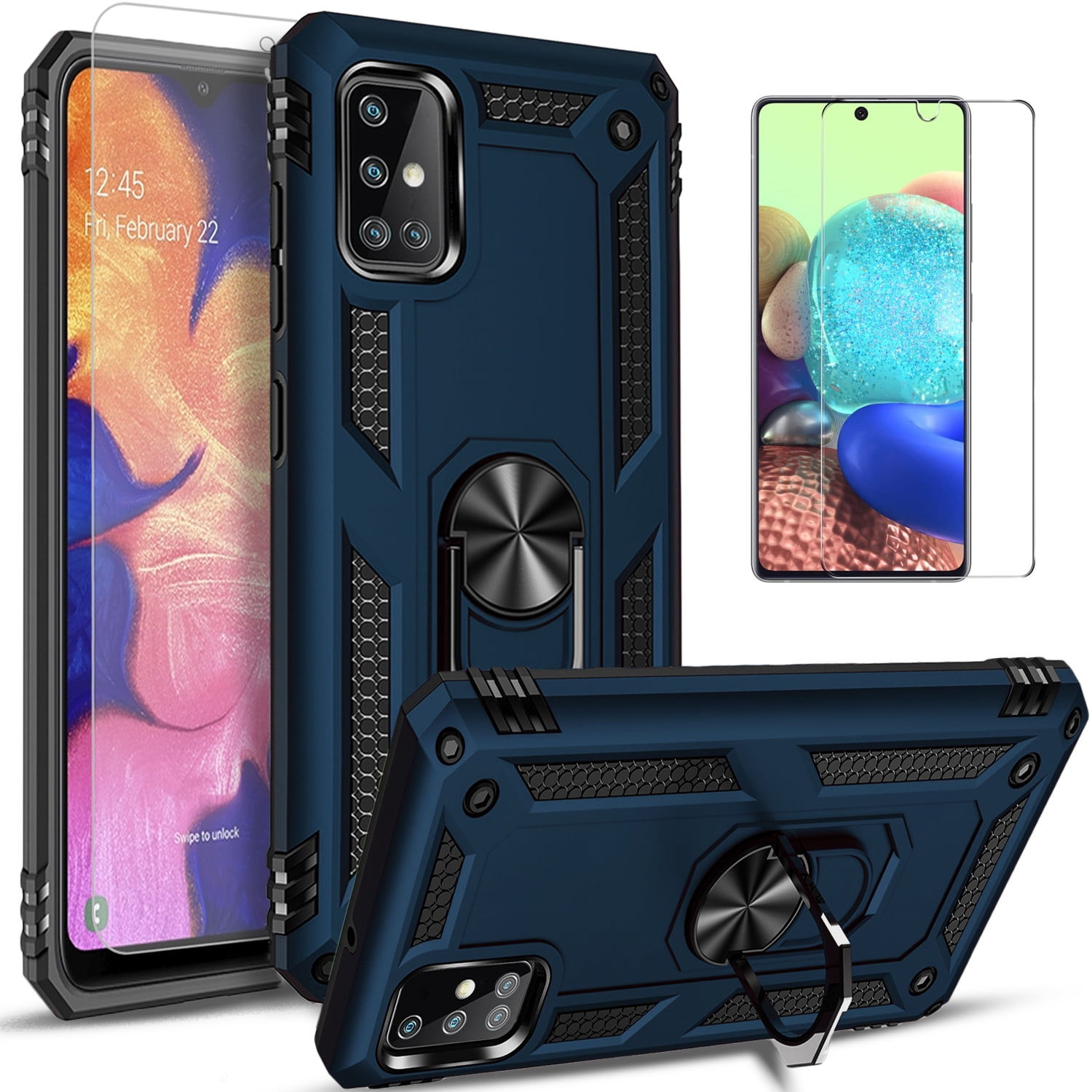 Samsung Galaxy A71 5G Case, With [Tempered Glass Screen Protector Included], STARSHOP Drop Protection Ring Kickstand Cover- Ink Blue