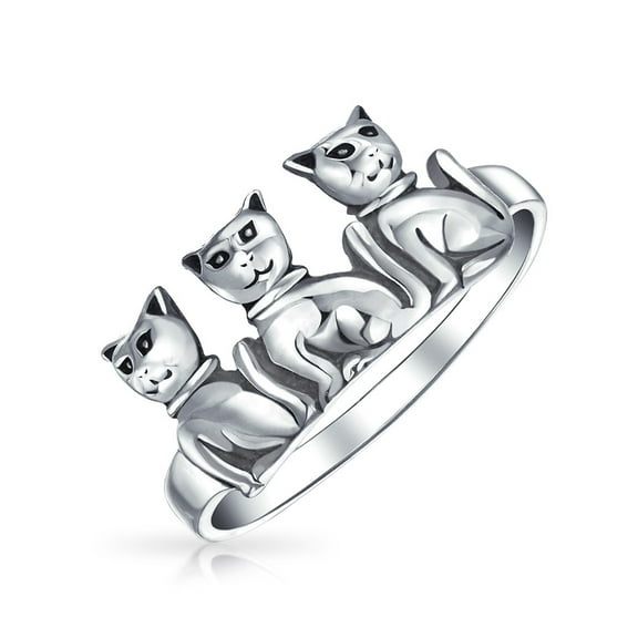 Bling Jewelry Womens BFF Friendship Kitten Cat Band Silver Ring for Best Friends