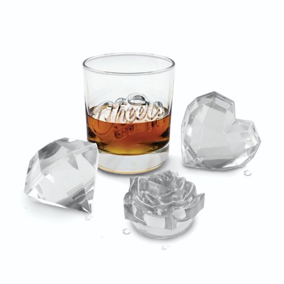 Tovolo Celebration Ice Molds Set of 4 – Heart, Diamond, Rose, Cheers, Oversized Ice Molds for Whiskey, Bourbon, Cocktails, & More - Slow Melting, Stackable Design, Dishwasher Safe, Perfect Bar Gift