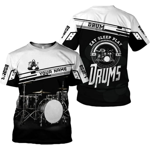 Personalized 3D Drummer Shirt - Custom Name 3D Drum Shirt Gift for Women & Men (T-shirt, S)