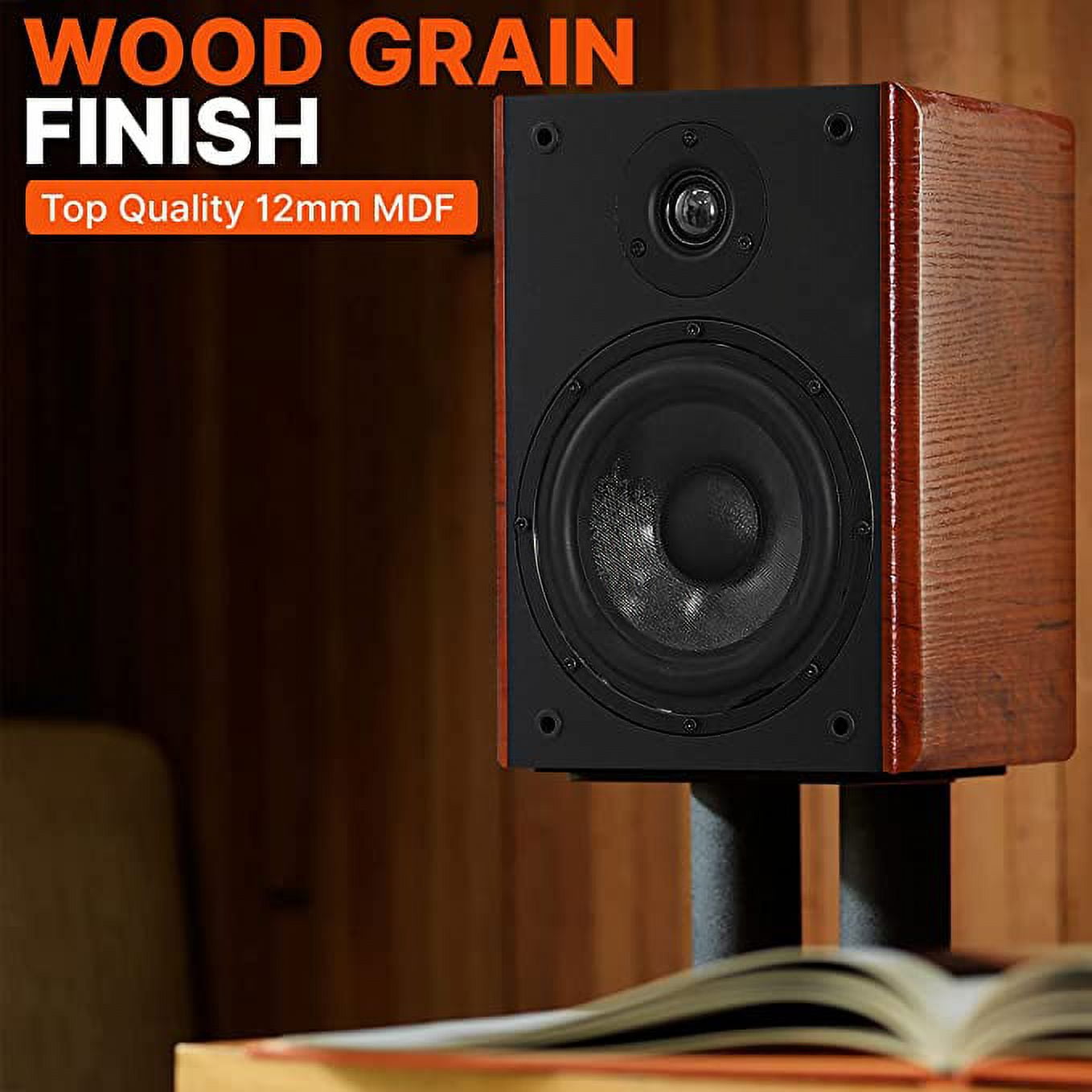 Pyle 5.25" Home Wooden Bookshelf Speakers 200W Max Power 1" Silk Dome Tweeter & Aluminum Voice Coil