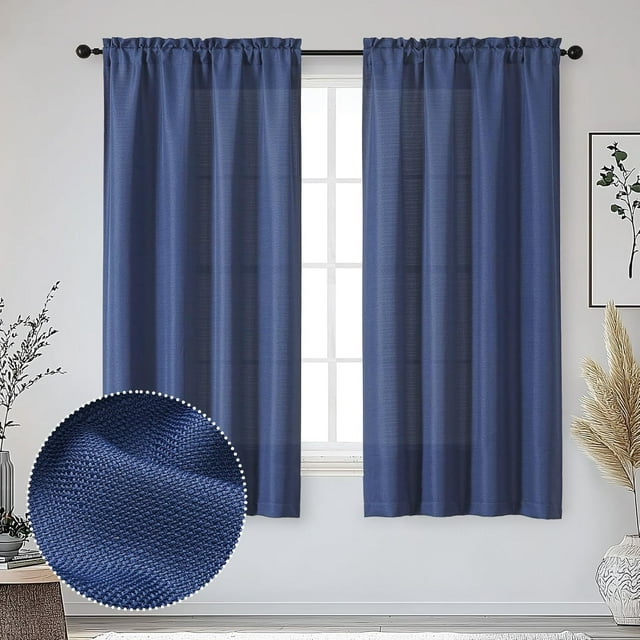 SIABC-Bob Blue Curtains 63 Inch Length 2 Panels Set for Living Room Bedroom, Light Filtering Faux Linen Textured Soft Window Curtain, Airy Soft Rod Pocket cortinas para cuarto, 40Wx63L Inches, 2 Pcs