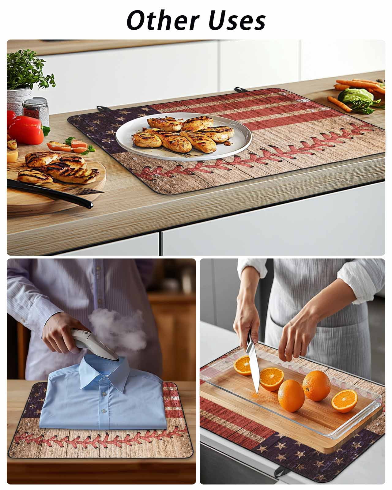 Stove Top Covers for Electric Stove, American Flag Vintage Glass Stovetop Cover Protector, Farmhouse Baseball Blue Red Induction Cooktop Protector Oven Mat for Kitchen Countertop 24"x21"
