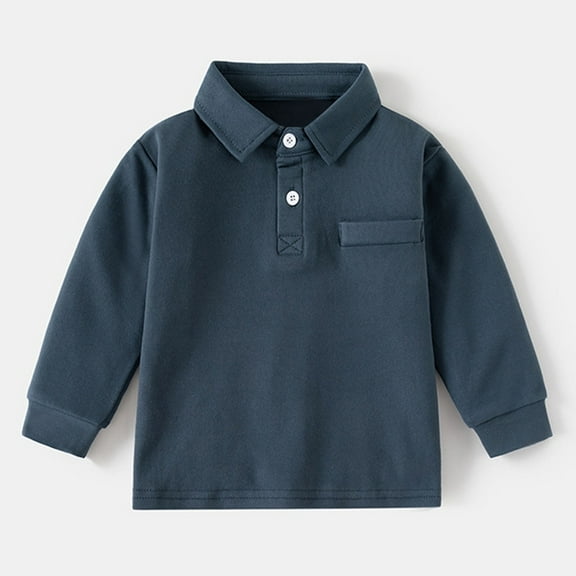 LIUYUNNN Kids Polo Shirt Boys Long Sleeve Kids Blue Button down Shirt School Uniform Shirts Casual 4-5 Years Boys Clothes Size Boys Girls Four Seasons Outfits