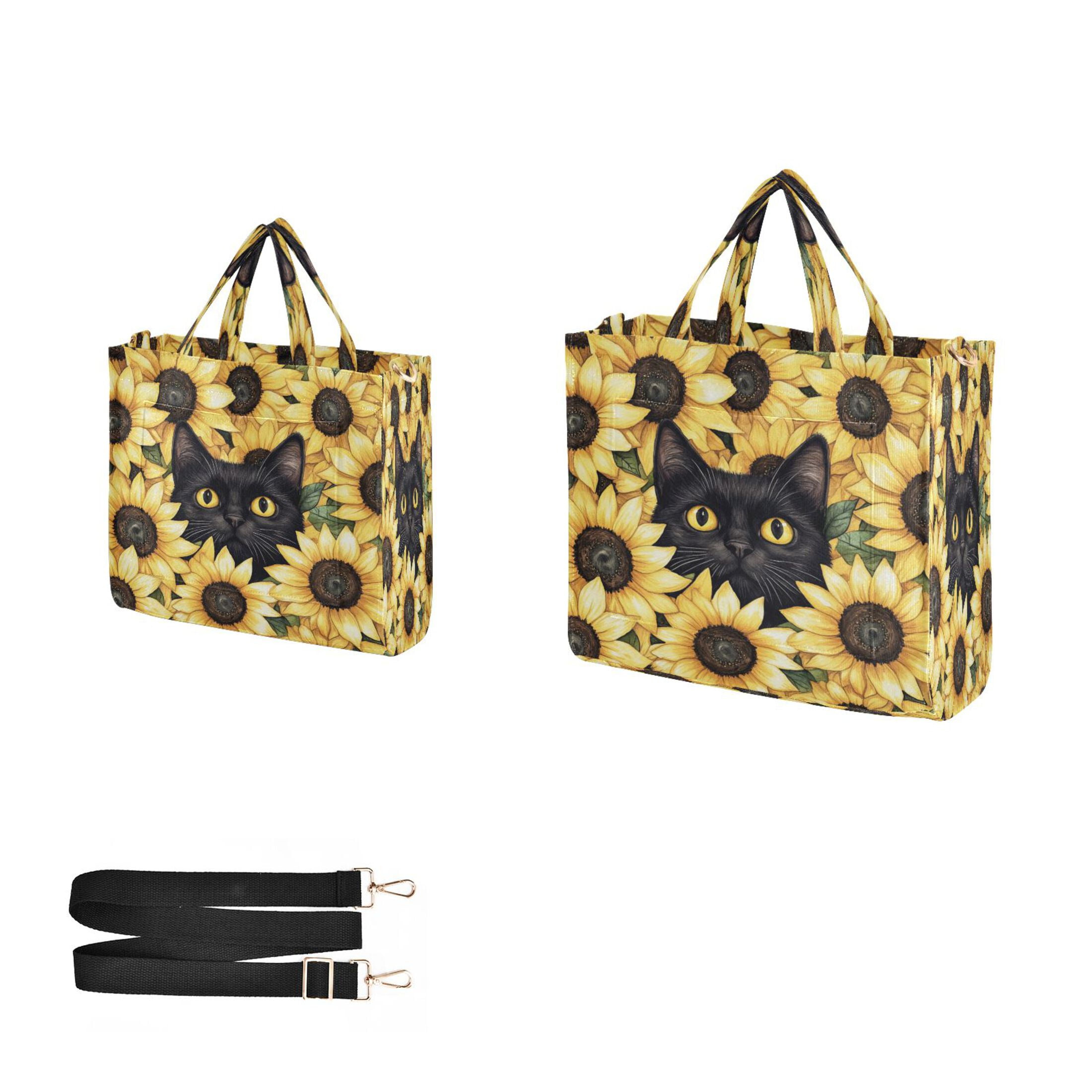 Wobogo Sunflower Cat Corduroy Tote Bag for Women Travel Crossbody Bag Purse Women Shoulder Bags Work Handbags Daily Commuter Bag 10.2×9inch