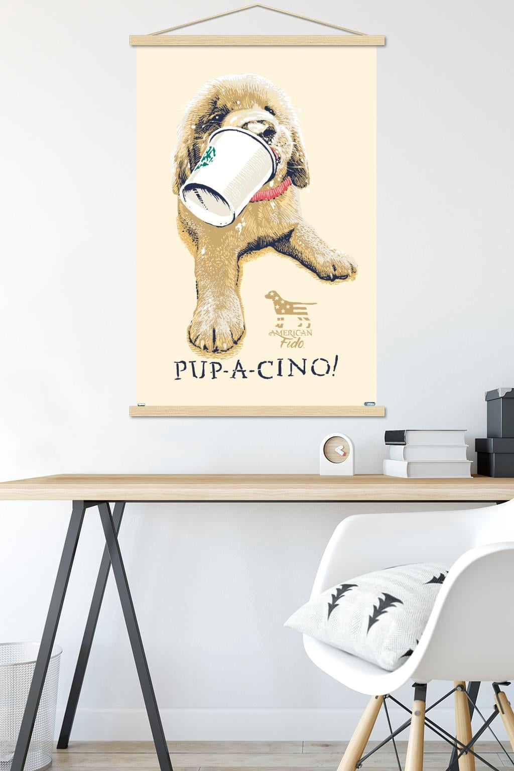 Jim Baldwin - Pup-a-cino Wall Poster with Magnetic Frame, 22.375" x 34"