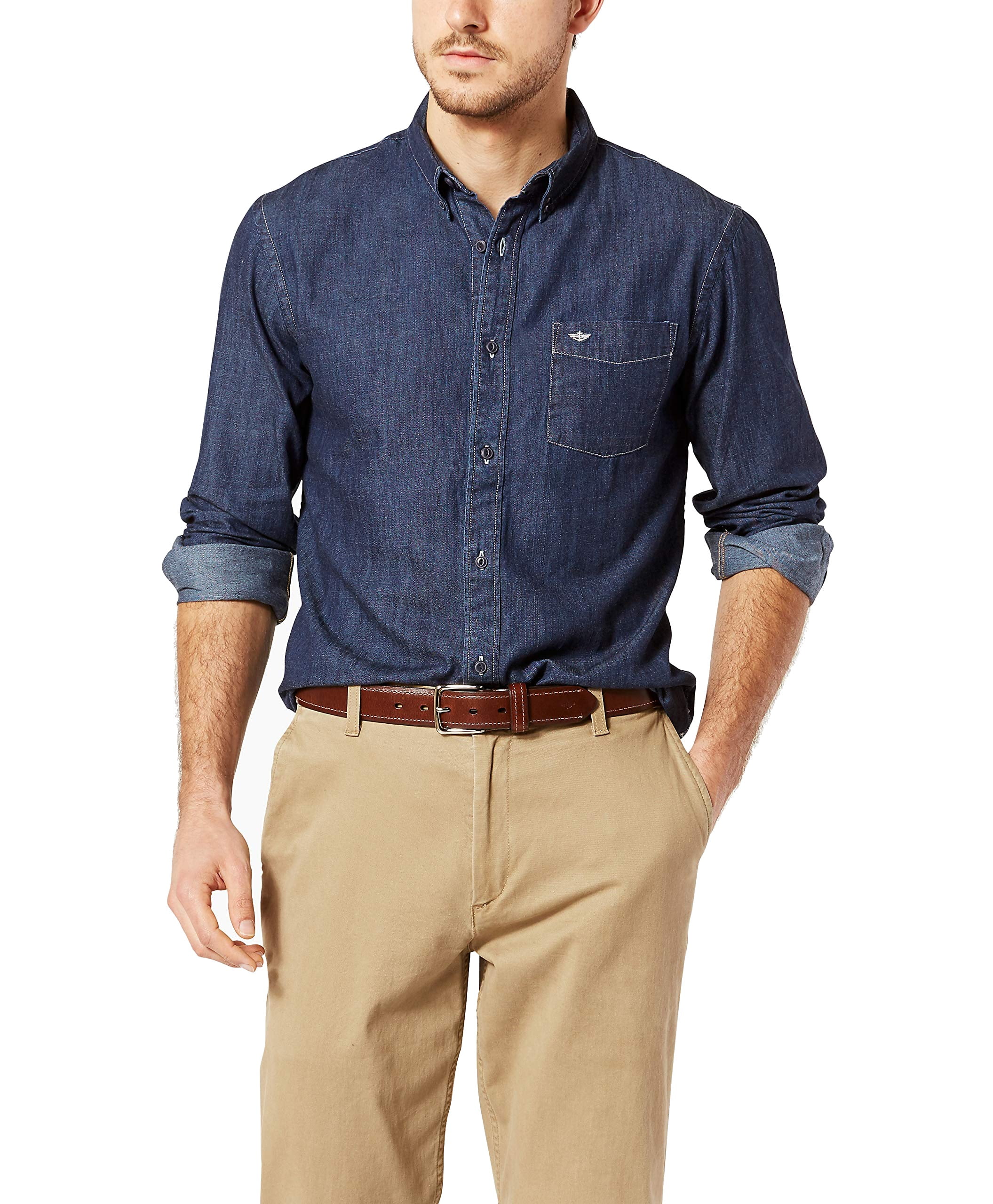 Men Shirt Button Down LogoEmbroidered Patch Pocket XL