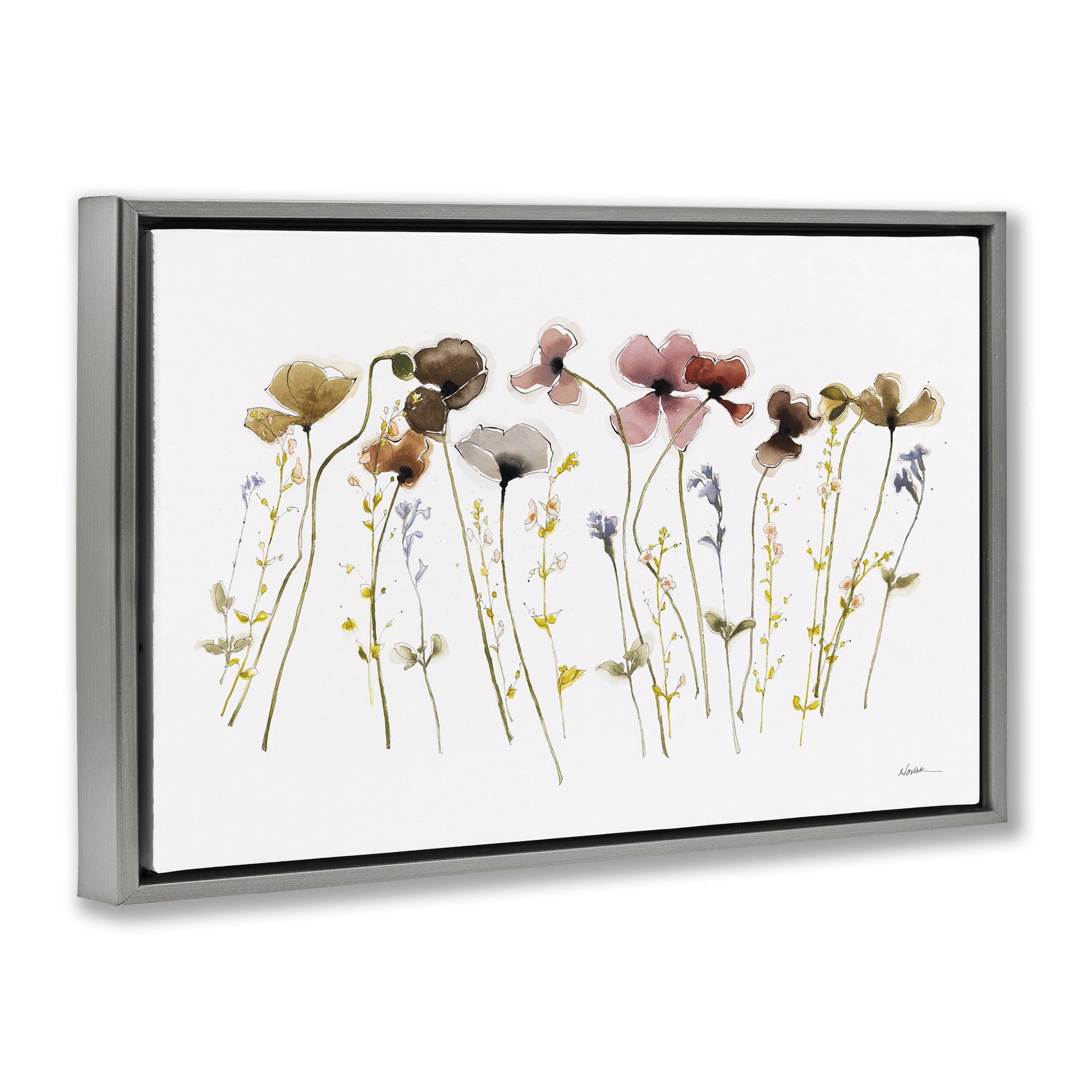 Stupell Industries Spring Poppy Sprigs Botanical & Floral Painting Gray Floater Framed Art Print Wall Art, 31 x 21