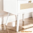 thumbnail image 5 of Nightstands Set of 2 with Charging Station, Modern Boho Rattan Bedside Tables with 2 Drawers, Solid Wood Legs, Open Storage End Tables for Bedroom Living Room Dorm – White, 5 of 5
