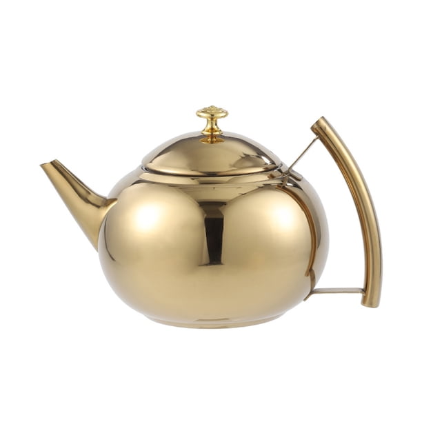 Yuarrent Tetera de acero inoxidable resistente a los colores dorados y plateados con filtro infusor, cafetera de Hotel, restaurante, tetera para Teteras Dorado 1.0L