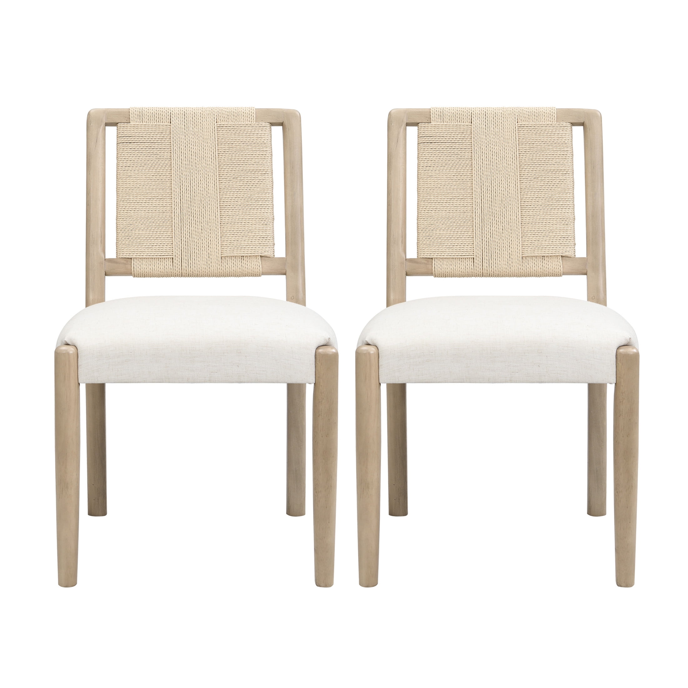 Christopher Knight Home Set of 2 Modern Upholstered Dining Chairs with Woven Rope Backrest, Light Ash+Beige