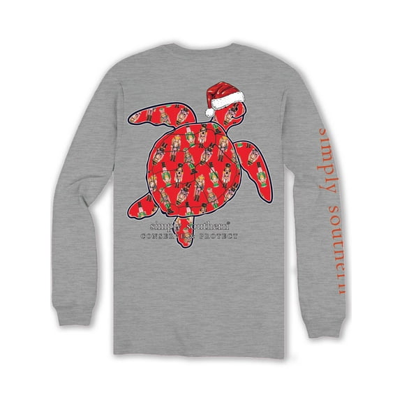 Simply Southern Sea Turtle Filled with Nutcrackers - Christmas - Adult Long Sleeve (US, Alpha, X-Large, Regular, Regular, Sport Gray)