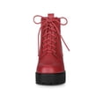 thumbnail image 6 of BLISSFUL STEP Women's Platform Chunky Heels Chelsea Combat Boots Red 7.5, 6 of 6