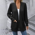 thumbnail image 4 of QUYUON Plus Size Womens Cardigan Sweaters Sale Long Sleeve Long Sleeve Open Front Cardigan Polyester Lace Cardigan Women Cardigan Jacket Style Q-7386 Winter Knit Sweater Outerwear Coat Black L, 4 of 5