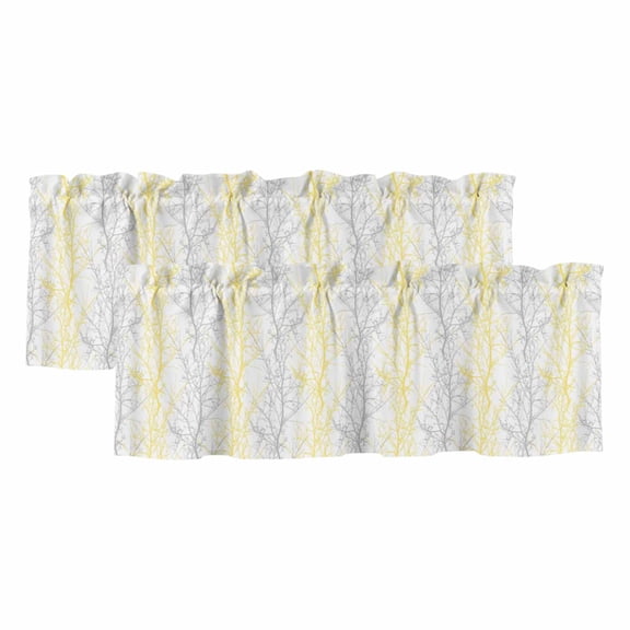 Yellow Gray Valances for Windows, Pastoral Botanical Branch Aesthetics Light Filtering Kitchen Curtains, Rod Pocket Window Valance Curtains for Living Room Bedroom, 42" W x 12" L, 2 Panels