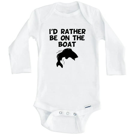 

I d Rather Be On The Boat Funny Bass Fishing One Piece Baby Bodysuit (Long Sleeve) 3-6 Months White