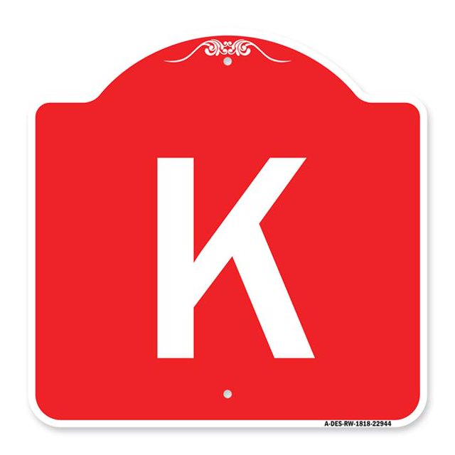 SignMission A-DES-RW-1818-22944 18 x 18 Po Signe de la Série Designer - Signe avec la Lettre K & 44; Rouge & Blanc