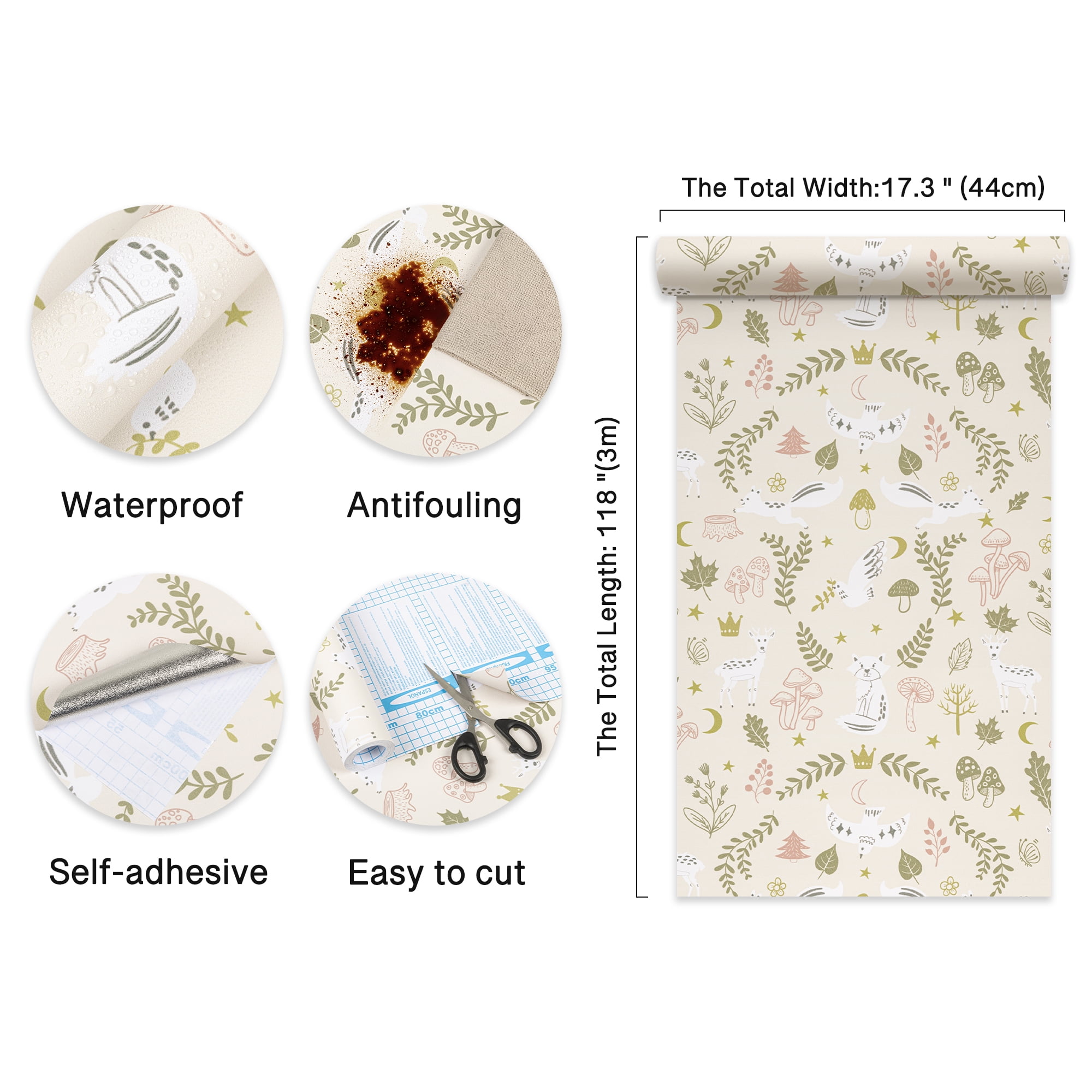Abyssaly Beige Floral Wallpaper Peel and Stick Wallpaper 17.3"×118" Self-Adhesive Removable Contact Paper Vinyl Wall Paper for Bedroom Cupboard Door Shelfves