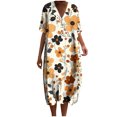 thumbnail image 2 of Black*Friday Discounted Items under $5 GaThRRgYP Yoga-Friendly Short Sleeve V-Neck Dress-Stretchy,Womens Summer Pockets Printing Dresses Loose V-Neck Short Sleeve Dresses Orange XXL, 2 of 5