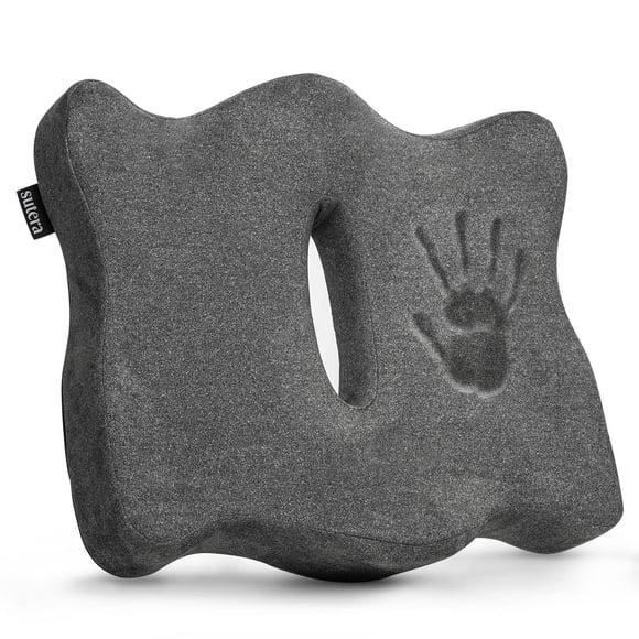 SUTERA Proper Posture Seat Cushion for Office Chair or Car Seat, Superior Memory Foam for Support and Back Pain Relief, Rubber Grips Underneath to Pr