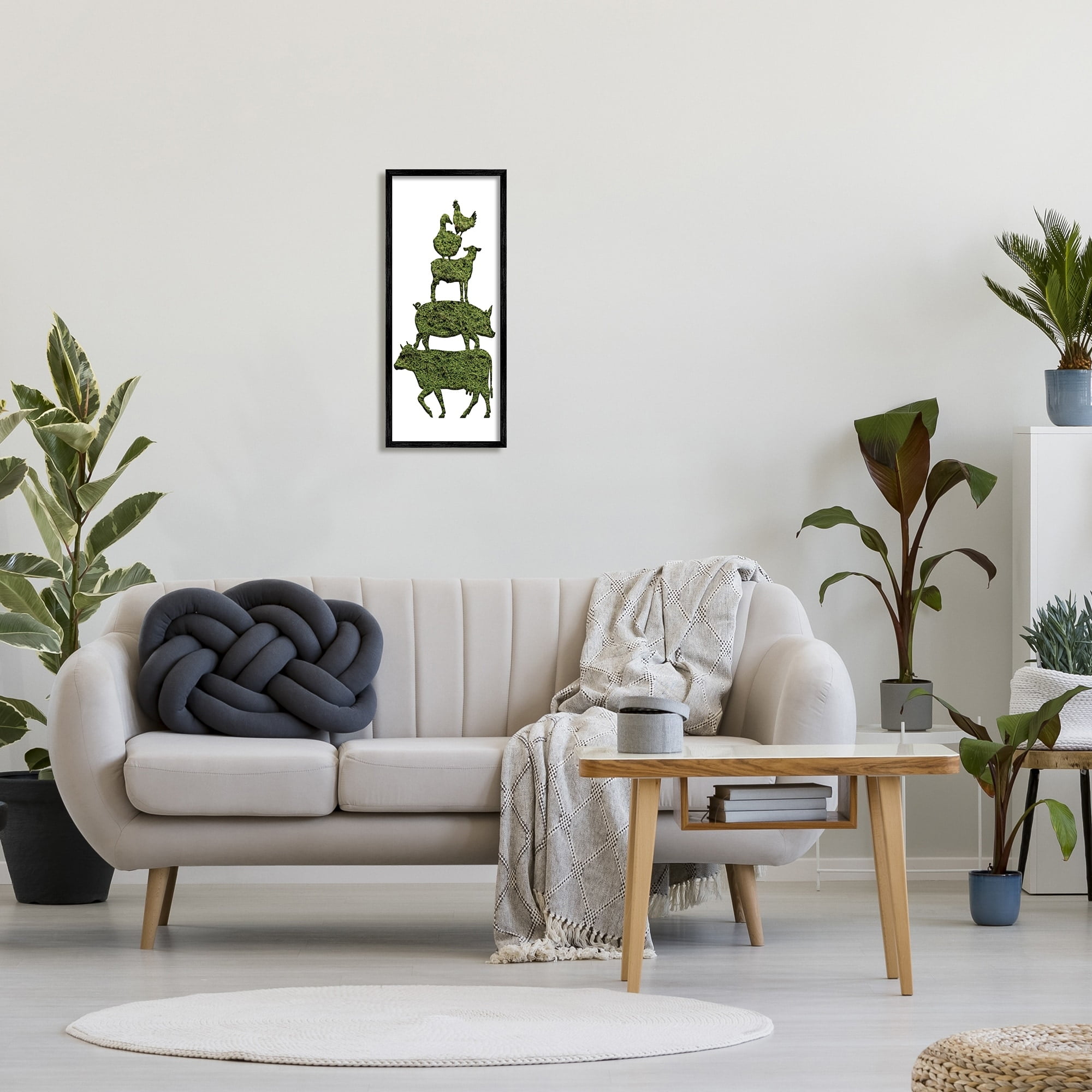 Stupell Industries Farm Animal Stack Green Grass Pattern Silhouette Modern Painting Black Framed Art Print Wall Art, 13 x 30, Design by Daphne Polselli