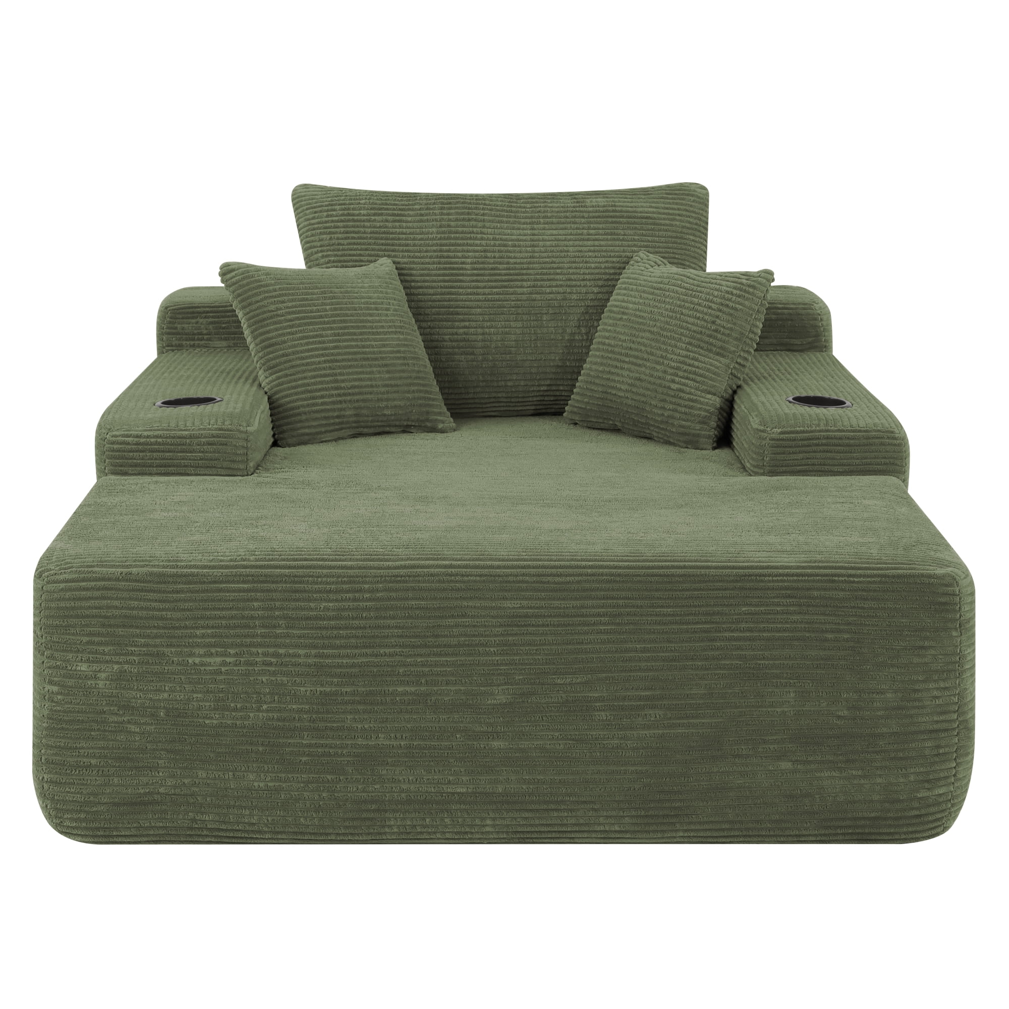 Leumius Boneless Couch, Lounge Chair corduroy with Wide Armrest & Throw Pillows, Cozy Boneless Sleeper Sofa Bed Armchair with Cup Holder for Living Room, Bedroom, No Assembly Required,Green