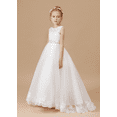 thumbnail image 2 of Flower Girl Dresses for Wedding Floor Length First Communion Dress Lace Girls Pageant Ball Gown Ivory 2 -3Years, 2 of 9