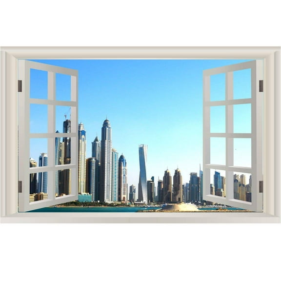 VWAQ Dubai Wall Mural Decor - Unted Arab Emirates Wall Decal, 3D Window Sticker - NWT10 (16" H X 24" W)