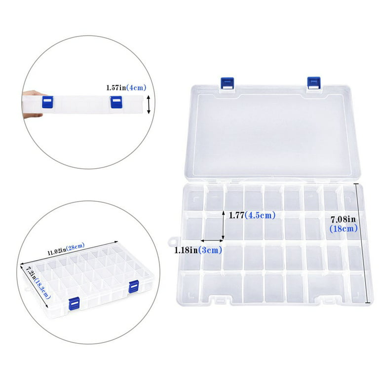 2pcs Clear Plastic Craft Organizer Storage Box with 10 Adjustable  Compartments