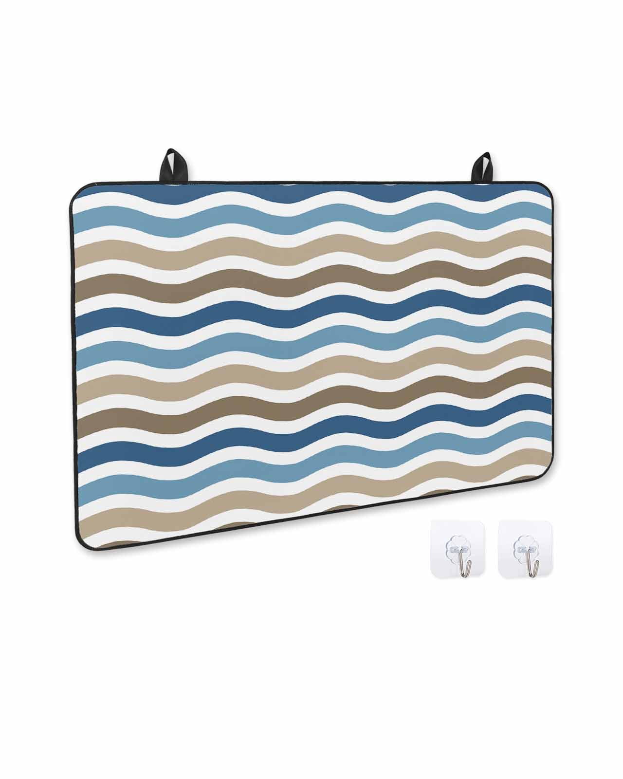 nqOlkjepod Large Induction Cooktop Protector Mat 36"x21", Blue Brown White Ombre Stove Top Covers for Electric Stove, Modern Geometric Gradient Ocean Striped Stove Burner Cover Mats Stove Cover