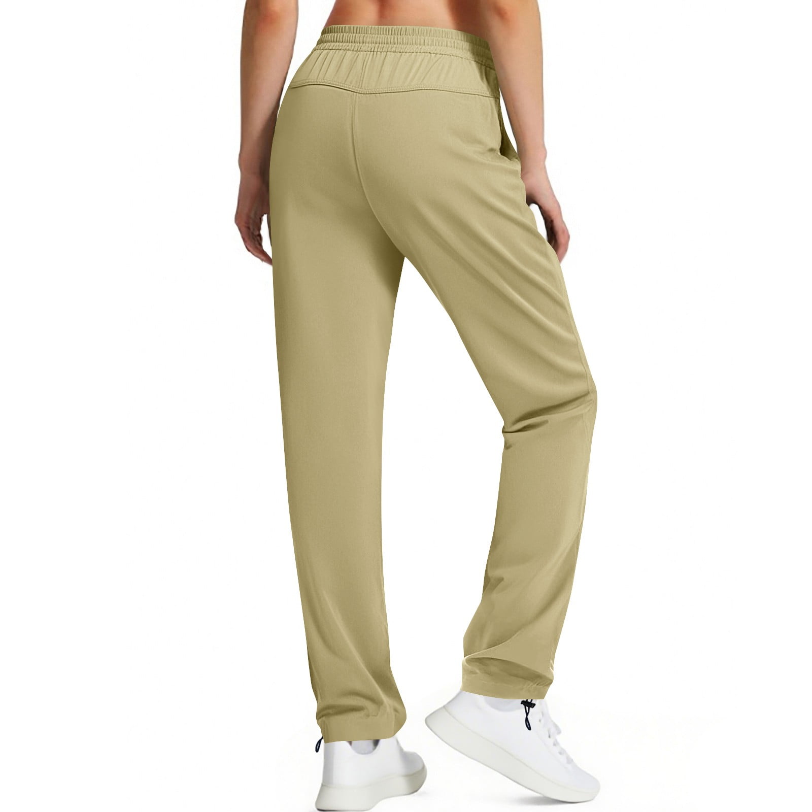 Womens Beige Cargo Pants - 100% Polyester, Multi-Pocket, Elastic Waist Drawstring, Relaxed Straight Leg, Wrinkle-Resistant for Casual & Outdoor,Size XL - image 5