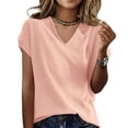 thumbnail image 3 of Relaxed V Neck Top with Short Sleeves and Soft Drapey Fabric for Women Who Want Effortless Style from Spring to Fall Pink XXL, 3 of 5