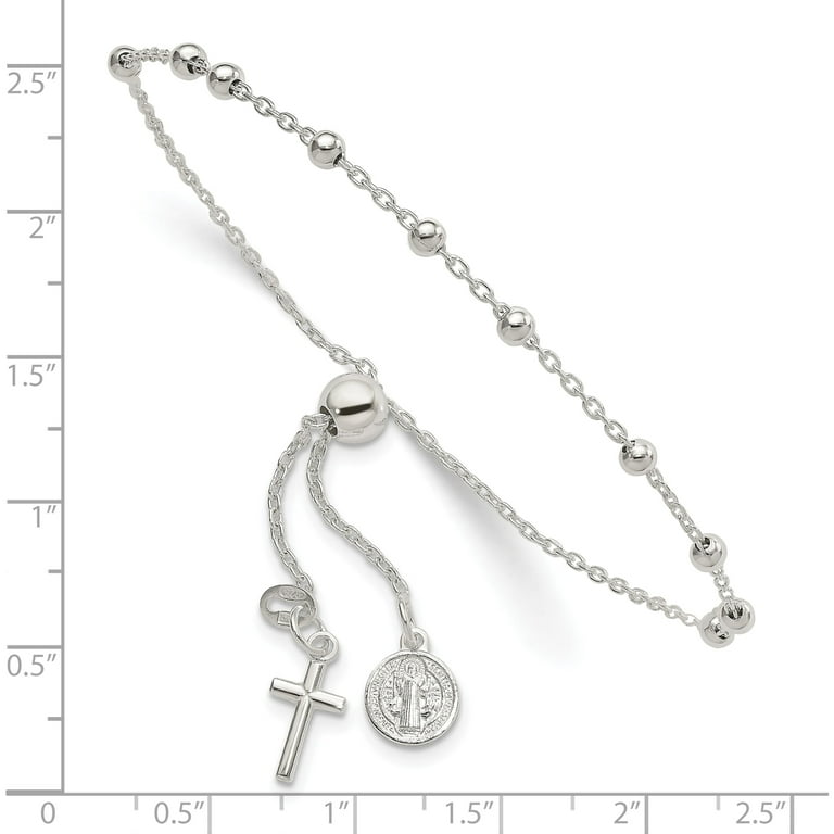 Sterling Silver Adjustable St. Benedict Rosary Bolo Bracelet Sterling Silver Adjustable St. Benedict Rosary Bolo Bracelet