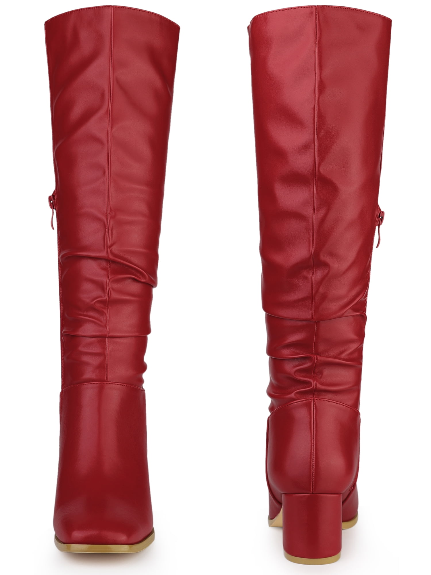 Unique Bargains Women's Slouch Square Toe Chunky Heels Knee High Boots Red 9