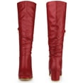 thumbnail image 6 of Unique Bargains Women's Slouch Square Toe Chunky Heels Knee High Boots Red 6.5, 6 of 7