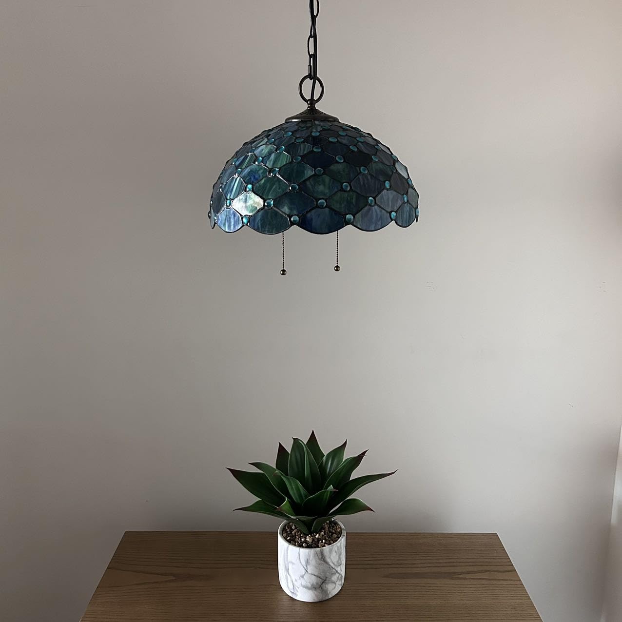 Tiffany Pendant Lights Fixture Blue Stained Glass Crystal Beans LED Bulb Included for Dining Room Hotel Restaurant Cafe 16"W*16"D*75"H