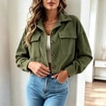 thumbnail image 3 of cocolona Cropped Jackets for Women Lapel Button Down Trendy Tops Casual Long Sleeve Fall Short Outerwear, 3 of 7