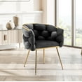 thumbnail image 2 of Luxury Velvet Accent Chair, Modern Upholstered Chair with Metal Frame, Stylish Woven Back, Gold Frame, Single Leisure Arm Chair for Living Room, Bedroom, Office, Balcony, Black, 2 of 7