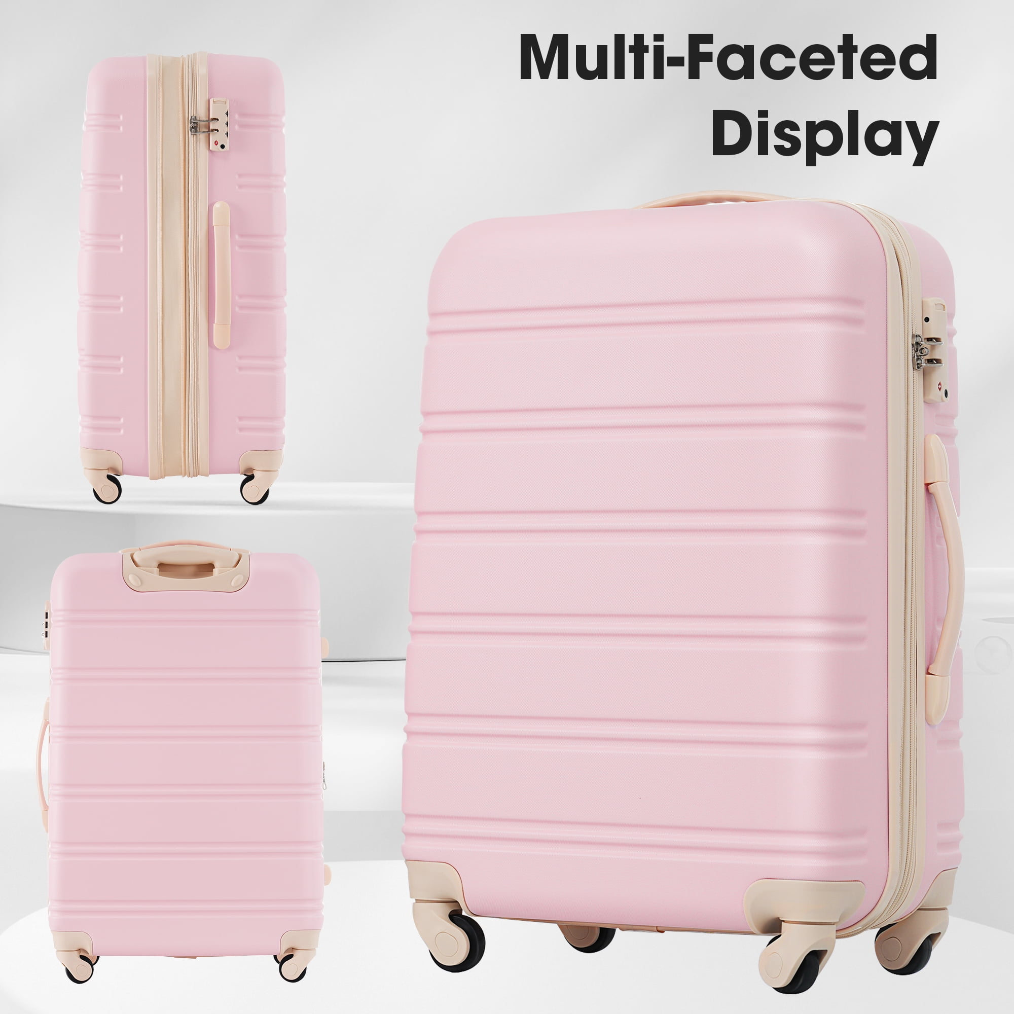 3 Piece ABS Hard Shell Luggage Sets with Big Travel Bag,Lightweight Suitcase with TSA Lock,Airline Certified Carry-on Luggage(20/24in),Light Pink