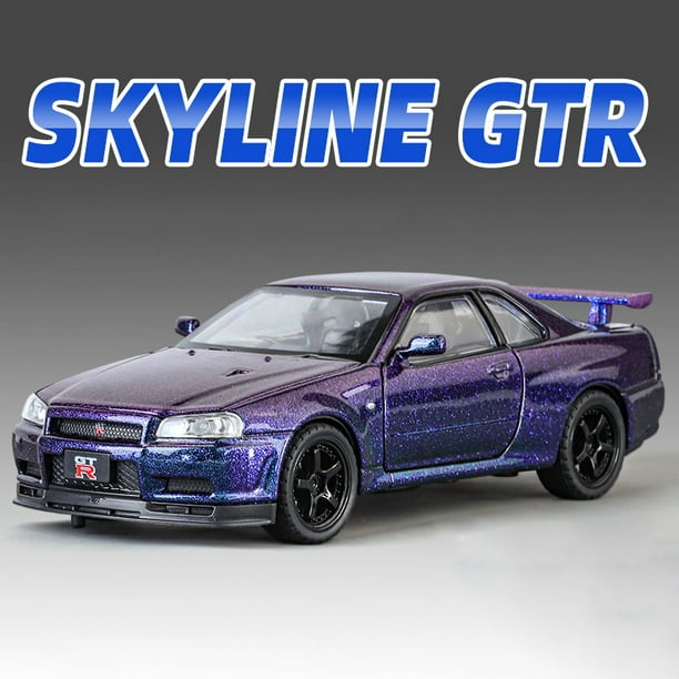 1:32 Nissan Skyline Ares GTR R34 coche deportivo de aleación modelo de coche de carreras de Metal fundido a presión simulación sonido luz juguete para regalo para niños