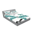 thumbnail image 2 of Dragonfly Fitted Sheet & Pillow Sham Set, Ornamental Winged Bug Lace and Damask Effects Image, Decorative Printed 6 Piece Bedding Decor Set, Queen, Teal Turquoise Black, by Ambesonne, 2 of 3