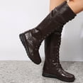 thumbnail image 4 of Rokment Vintage Knee High Combat Boots for Women Casual Buckles Leather Lace up Platform Wedge Mid Heels Mid Calf Motorcycle Riding Tall Booties, 4 of 8