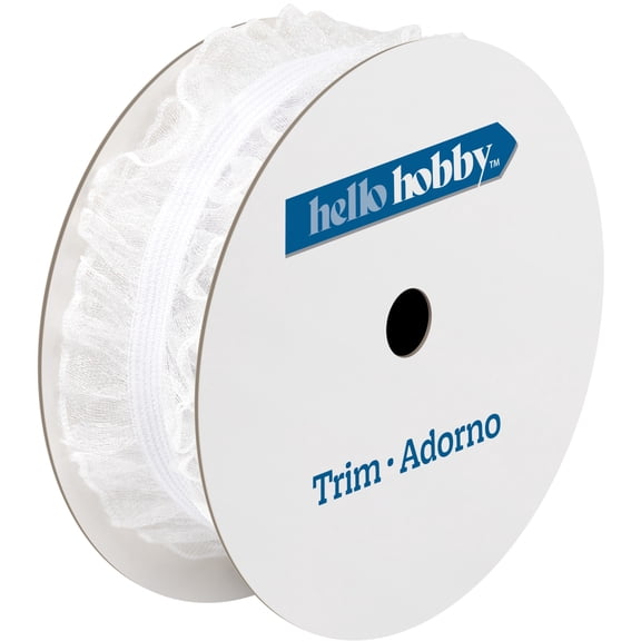 Hello Hobby White Ruffle Elastic Sewing Trim, 1 in x 3 yd
