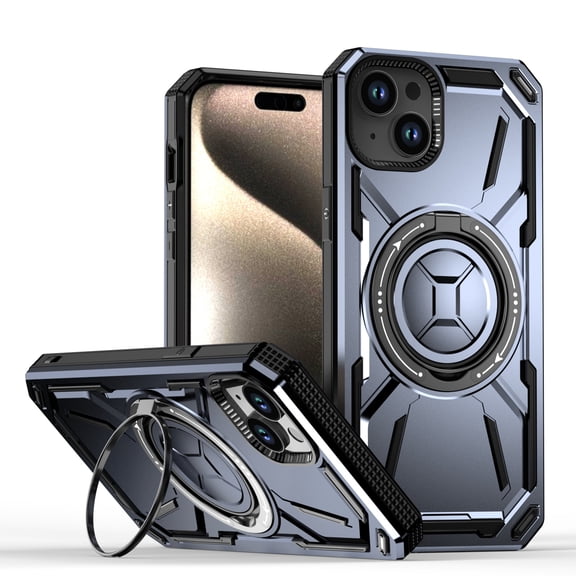 ShellTech for iPhone 15 Plus case Compatibe with Mag Safe compatibility and a 360-degree rotatable ring stand feature,Purple